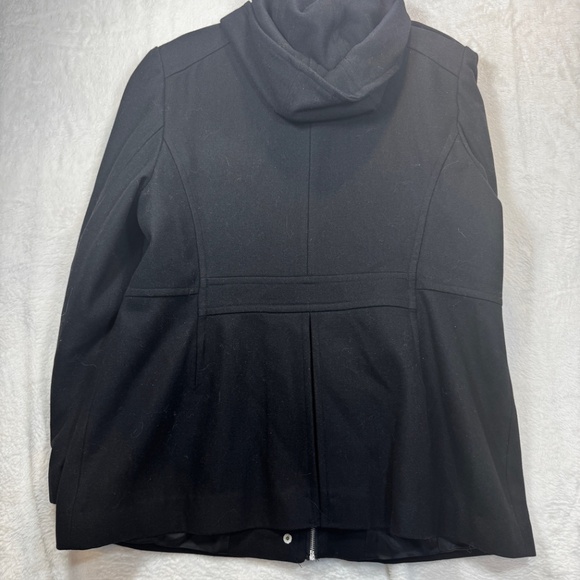 London Fog Pea Coat Womens Size XL Black Hooded Wool Blend Mid Length - Picture 8 of 8